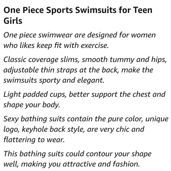 NWT One Piece Athletic Swimsuit/Bathing Suit for Women and Teens/Juniors - Picture 10 of 10